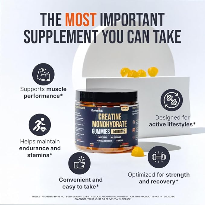 Creatine Monohydrate Gummies 5000 mg, Mango Flavor, 120 Sugar-Free Vegan Chews, Creatine Supplement for Daily Routine