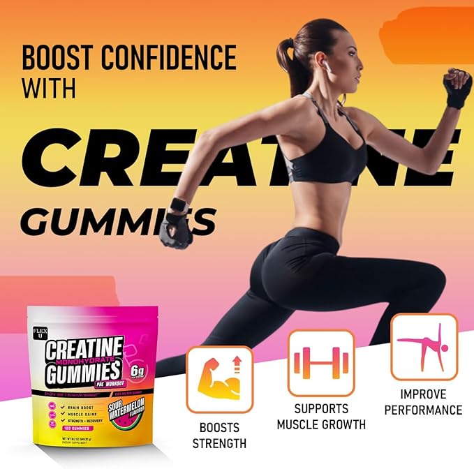 (6g) Creatine Monohydrate Gummies Men Women for Pre Workout Energy Muscle Growth Gym Gains Recovery, Preworkout Protein Chews Creatina Gomitas, Body Builder Focus Supplement Vitamin (Vegan | 120 Ct)