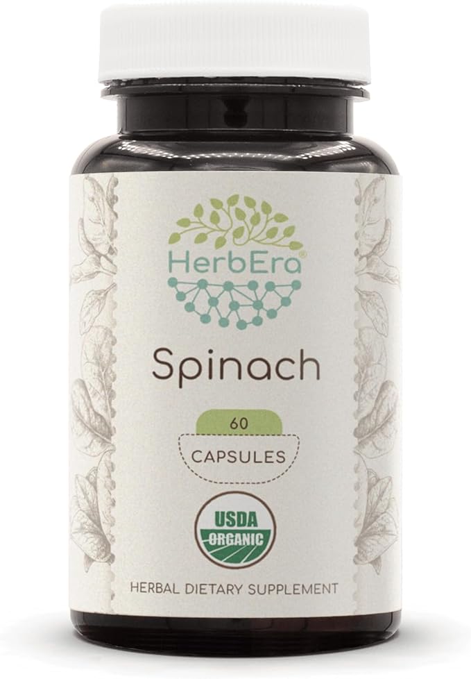 Spinach 60 Capsules, 500 mg, USDA Organic Spinach (Spinacia oleracea) Dried Leaf (60 Capsules)