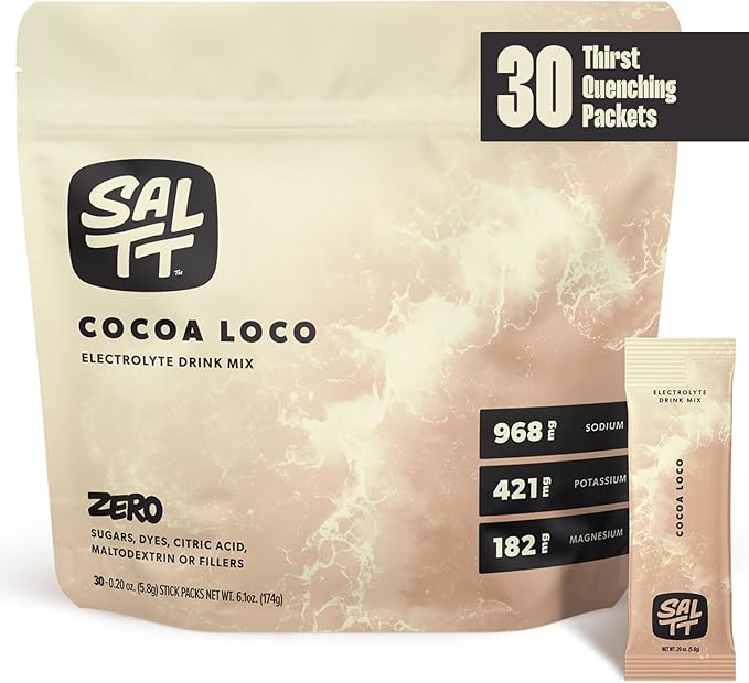 Keto Chow SALTT Electrolytes Powder Flavored Drink Mix - Cocoa Loco - 30 Hydration Packets - Magnesium, Potassium, Sodium, Trace Minerals - Zero Sugar & Gluten Free - Travel Essentials