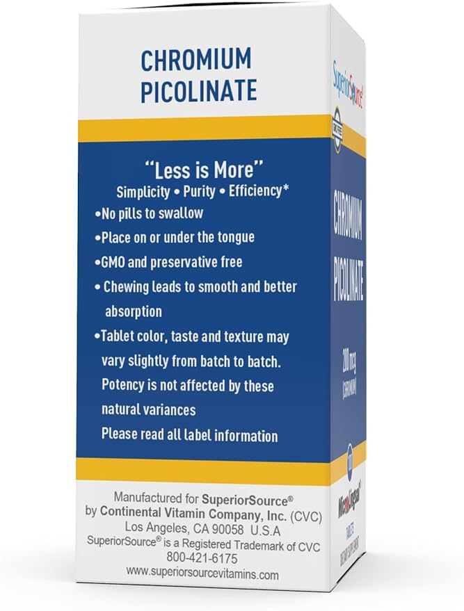 Superior Source Chromium Picolinate - Supplement for Women & Men - Supplement Formula Supports Healthy Sugar Metabolism - Mineral Supplement Aids Overall Health - 500 mcg, 50 Instant Dissolve Tablets