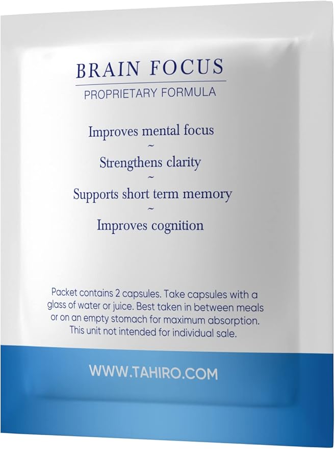 TAHIRO Brain Focus Supplement – Brain Supplements for Memory and Focus – Natural Brain Support Supplement with Gingko Biloba, Panax Ginseng, Herbal Extracts – Non-GMO Vegan Brain Booster – 28-Packets