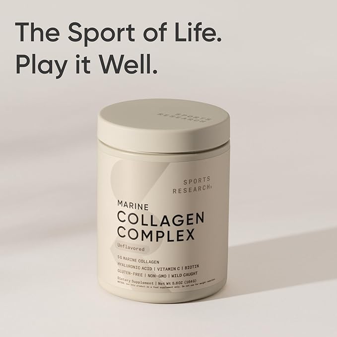 Sports Research Collagen Beauty Complex with Hyaluronic Acid, Vitamin C + Biotin | Pescatarian, Keto Certified & Non-GMO Verified - Unflavored (30 Servings)