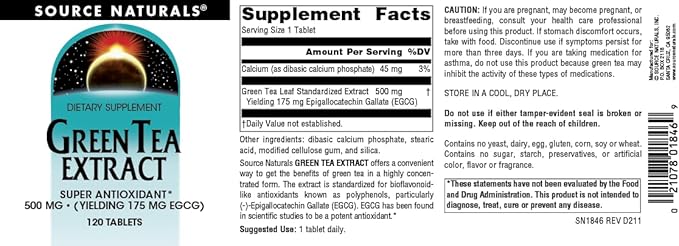 Source Naturals Green Tea Extract 500 mg Super Antioxidant - 120 Tablets