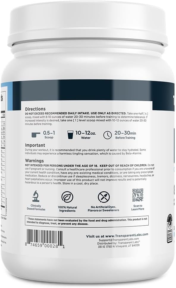Transparent Labs Bulk Pre Workout Powder - Naturally Sweetened Advanced Pre-Workout Formula for Muscle Building and Strength - 30 Servings, Blue Raspberry