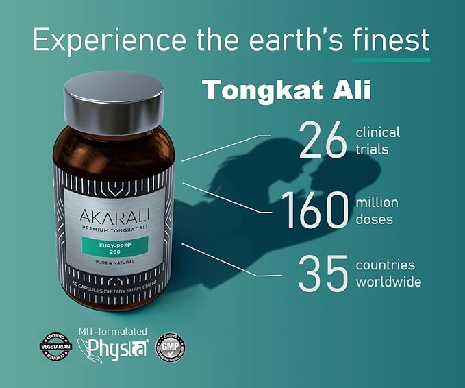 Tongkat Ali Root Extract by Akarali with US Patented Physta® Extraction Technology , Higher Eurycomanone, Natural Testosterone Support