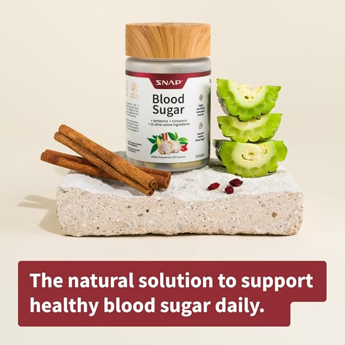 Snap Supplements Blood Sugar Blend with Berberine, CoQ10, Cinnamon, Alpha Lipoic Acid and Gymnema to Support Healthy Blood Sugar, Metabolic Health and Energy, Sugar Free, 60 Capsules, 2 Pack