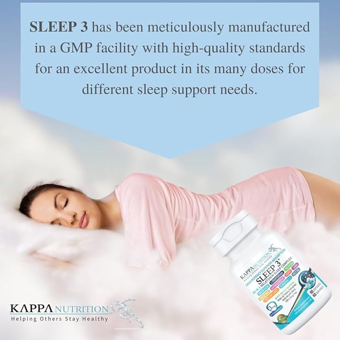 KAPPA NUTRITION Sleep 3, Sleep Aid, 3mg of Melatonin, 60-Day Supply, Non-Habit Forming Vegan Capsules Natural Ingredients for Easier Bedtime, Herbal Supplement, Valerian Root, Chamomile Non-GMO