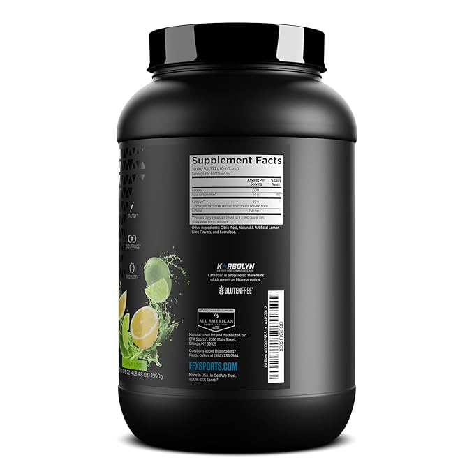 EFX Sports Karbolyn Energy | Performance Carbohydrate Powder + Caffeine | Carb Load & Energize | 250mg Caffeine | Sugar Free | 36 Servings (Lemon Lime)