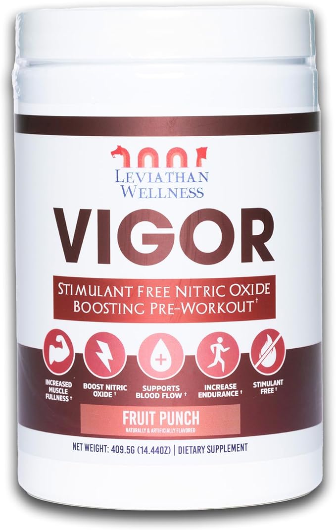 Vigor - Stimulant-Free Nitric Oxide Pre-Workout Powder | L-Citrulline (5000mg), Malic Acid (2000mg), GlycerPump (1500mg)| Fruit Punch| 30 Servings, 13.86g Each | Made in The USA