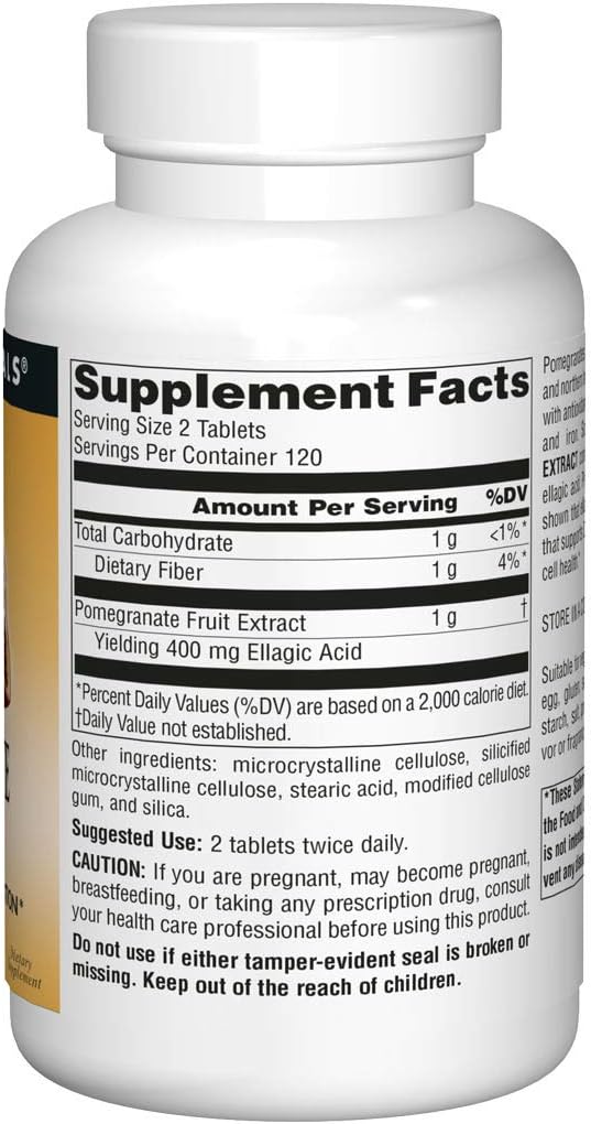 Source Naturals Pomegranate Extract, Antioxidant and DNA Health*, 500 mg | Vegetarian Friendly Pomegranate Fruit Extract Yielding 400 mg Ellagic Acid & Dietary Fiber - 240 Tablets