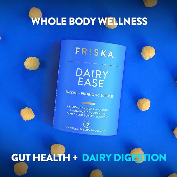 FRISKA Dairy Ease | Digestive Enzymes and Probiotics Supplement | Promotes Better Digestion | Natural Lactose Intolerance Relief & Support | 30 Capsules
