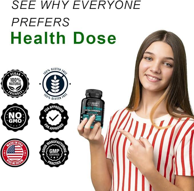 Brain Dose Premium Nootropics - Caffeine-Free Extra Strength Formula for Men & Women - Supports Brain Health, Cognitive Focus & Memory Retention, Pack of 5.