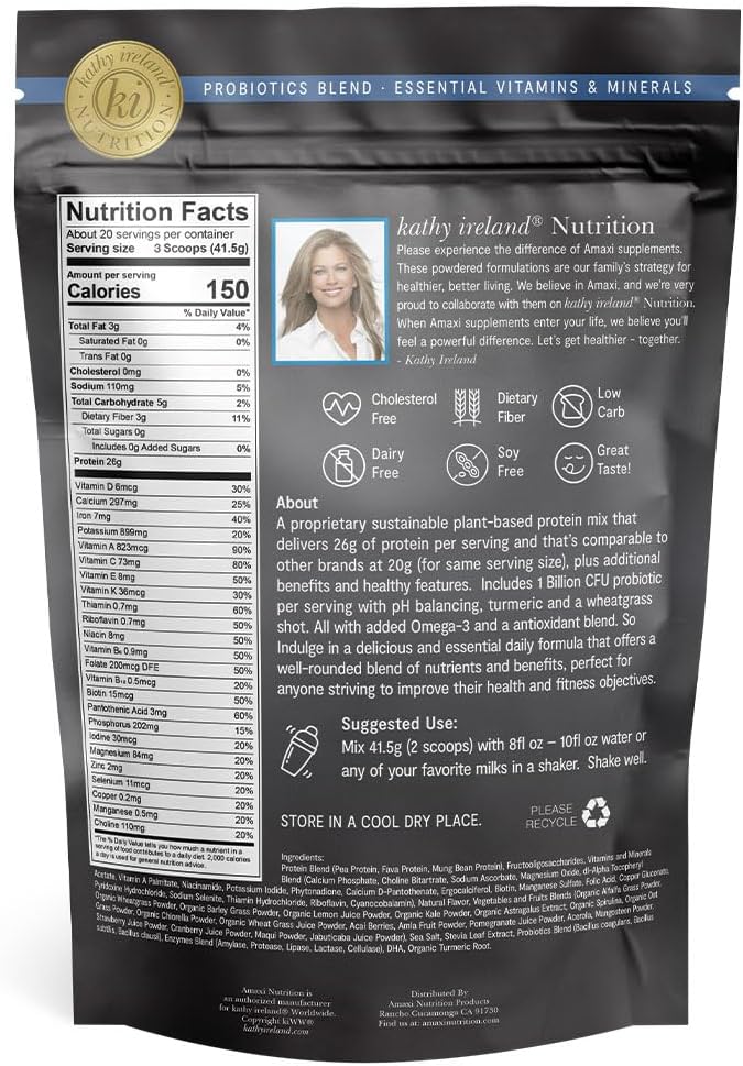 Kathy Ireland Nutrition Daily Essentials Plant-Based Protein Powder for Women, 26g Vegan Protein, Lean Meal Replacement - Vanilla