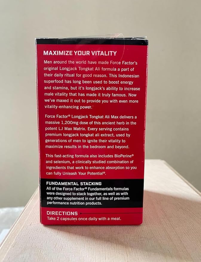 Force Factor Longjack Tongkat Ali Max, Tongkat Ali for Men, Male Stamina and Vitality Supplement Made with Key Natural Ingredients for Superior Absorption, 1200mg, 120 Capsules, 2-Pack