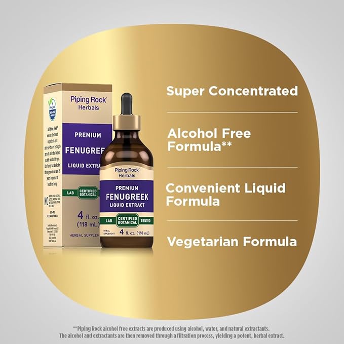 Piping Rock Fenugreek Liquid Extract | 4 Fl Oz | Vegetarian, Alcohol Free Supplement | Non-GMO, Gluten Free Tincture Drops