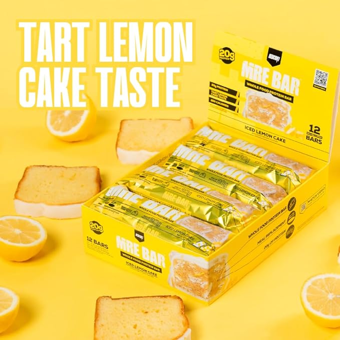 REDCON1 MRE Protein Bar, Iced Lemon Cake - 20g of Whole Food Protein + MCT Oil - Easily Digestible, Macro Balanced Low Sugar Meal Replacement Bar (12 Bars)