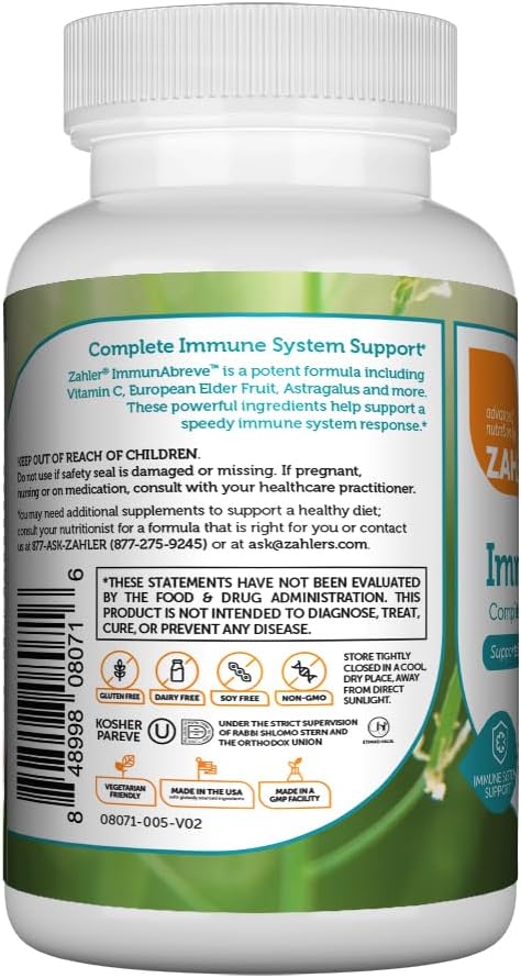 Zahler ImmunAbreve, Powerful Immune System Support, Contains Vitamin C Pantothenic Acid Echinacea and More, Certified Kosher (90 Capsules)