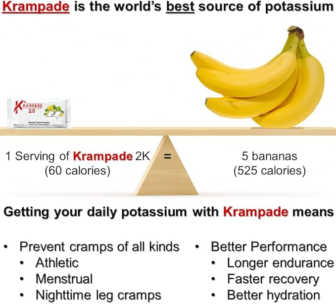 Potassium Magnesium Supplement Electrolytes Powder - 50 mg Mag + 2000 mg K, >2X More Than Coconut Water | Cramp Relief | Hydration Packets
