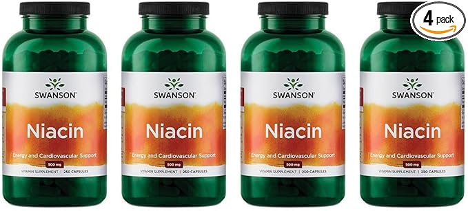 Swanson Niacin (B3) Cardio Health Support Carbohydrate Metabolism 500 Milligrams 250 Capsules (4 Pack)