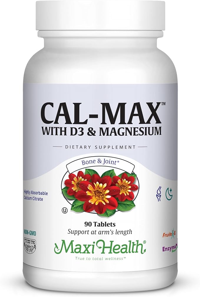 Maxi Health Calcium Magnesium Supplement with Vitamin D3 and Boron - Kosher Bone Health & Nighttime Formula, Calcium Citrate CalMag & Vitamin D (90 Tablets)