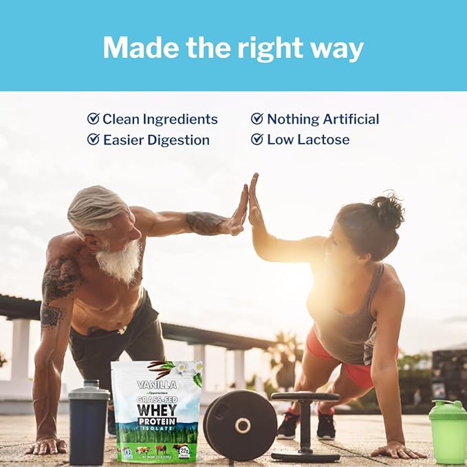 Opportuniteas Grass Fed Vanilla Whey Protein Isolate Powder - 22g Protein Powder Without Artificial Sweeteners, Hormone-Free Cows, Non GMO - 5lb