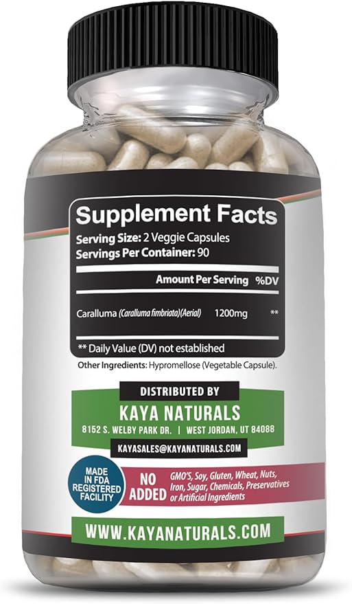 Kaya Naturals - Caralluma Fimbriata 1200mg High Potency Supplement | Maximum Strength Natural Endurance Support, Vegetarian Capsules (180 Count)