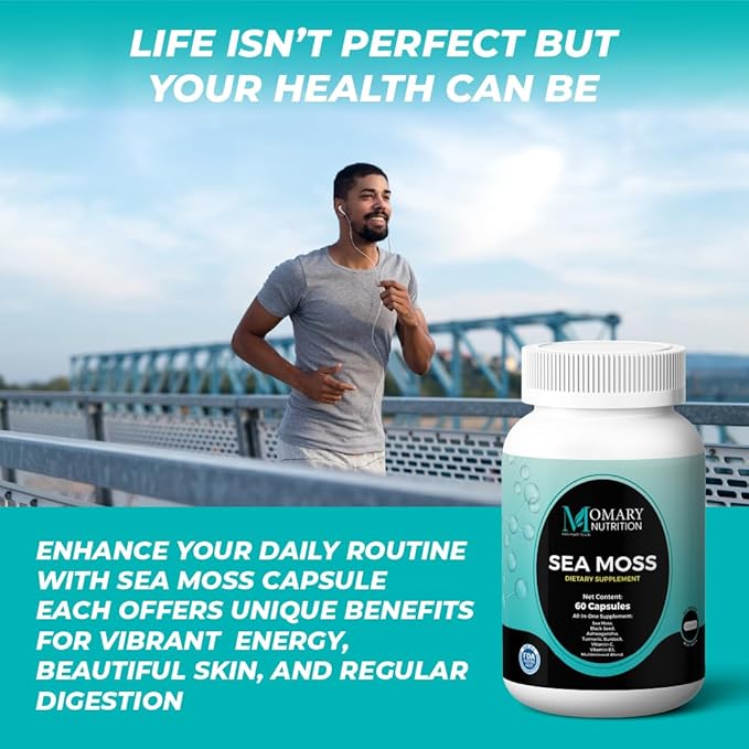 Sea Moss, Black Seed, Ashwagandha, Turmeric, Burdock, Vitamin C, Vitamin B3, Multimineral Blend, All-in-One Supplement for Men and Women, Vegan, Gluten Free, Non-GMO, 60 Capsules
