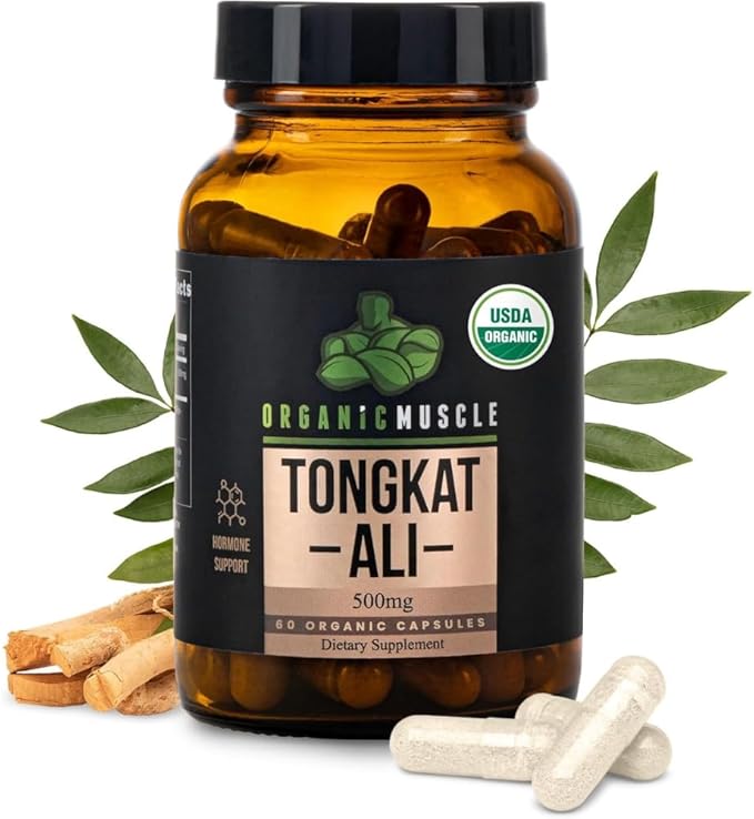 Organic Muscle Tongkat Ali for Men, 500mg - Pure & Potent USDA Eurycoma Longifolia Root Supplement 60 Count – Wild Grown Men's Health Hormone Support for Male Performance, Drive & Energizer