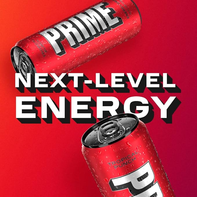 PRIME Energy TROPICAL PUNCH | Zero Sugar Energy Drink | Preworkout Energy | 200mg Caffeine with 355mg of Electrolytes and Coconut Water for Hydration| Vegan | Gluten Free |12 Fluid Ounce | 24 Pack