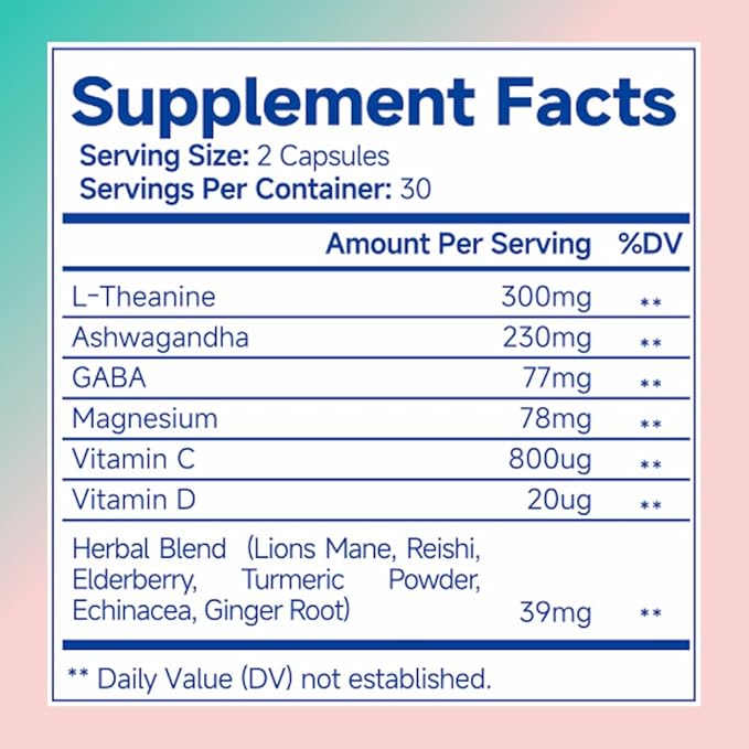 Stress Relief Supplement Support Anxiety Relief, Ashwagandha for Women Supplement with L-Theanine Magnesium, Stress Relief, Focus and Relaxation Support Anxiery Pill