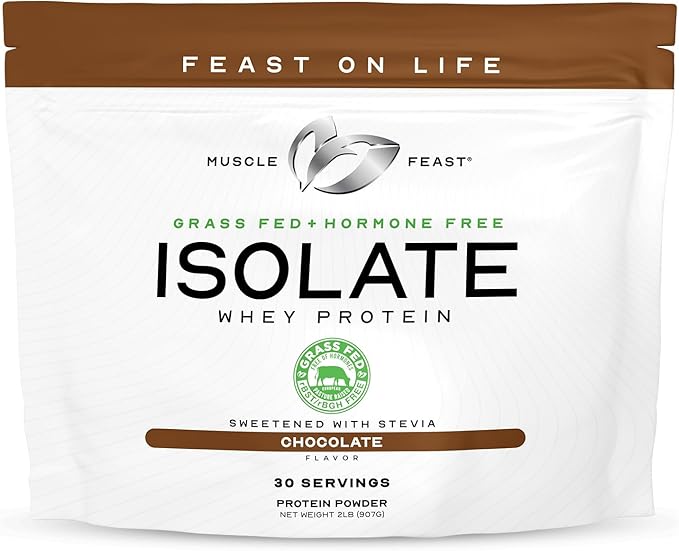Muscle Feast Grass-Fed Whey Protein Isolate, All Natural Hormone Free Pasture Raised, Chocolate, 2lb