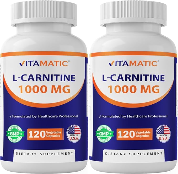 Vitamatic L-Carnitine Fumarate 1000 mg - 120 Vegetable Capsules (2 Bottles)