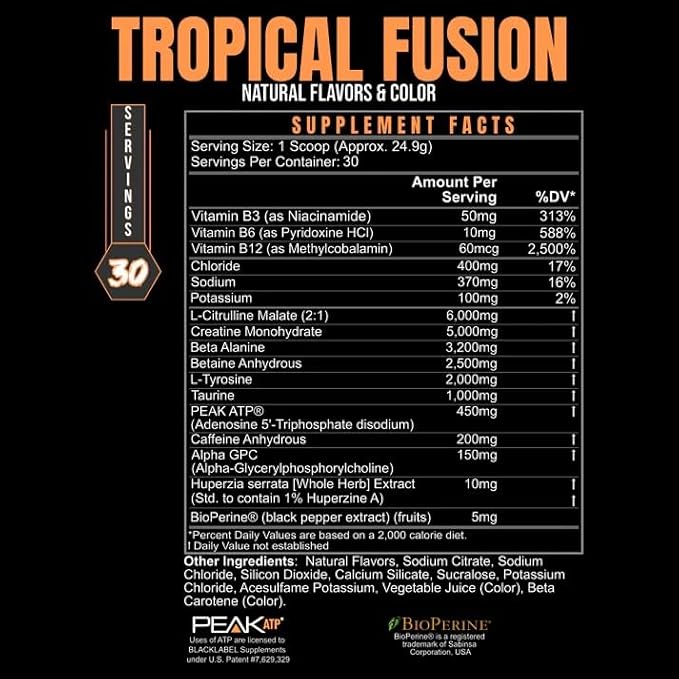 PRE Hustle V3 All-in-One Pre-Workout Powder - Tropical Fusion - NSF Certified for Sport - Energy, Endurance, Strength - 30 Servings, 200mg Caffeine, Laser Focus