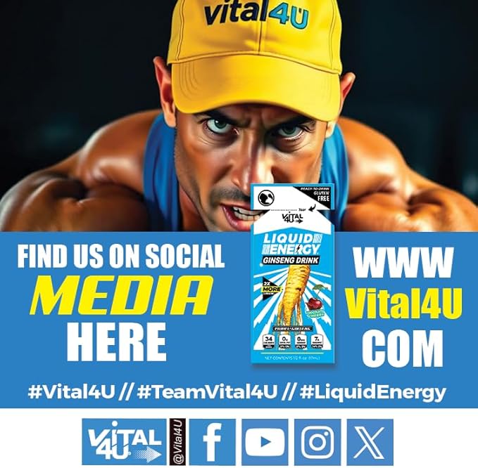 VITAL 4U® Liquid Energy Shot - Ginseng, Naturally Sweetened, Chocolate Cherry Flavor, 24 ct