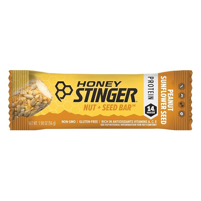 Honey Stinger Nut + Seed Bar | Peanut Sunflower Seed | Protein Packed Food for Exercise, Endurance and Performance and Recovery | Sports Nutrition Snack Bar for Home & Gym, Post Workout | Box of 12