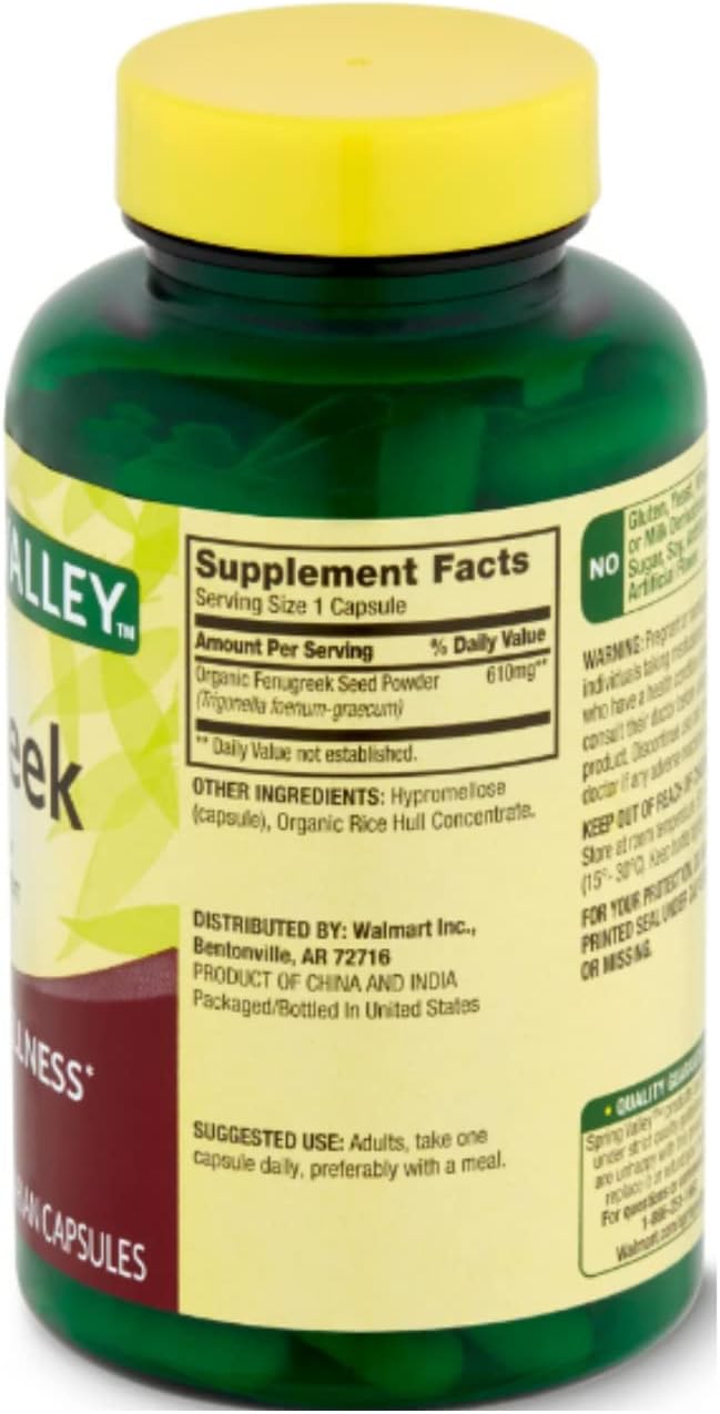 Spring Valley Fenugreek 610 mg, 100 Count + STS Sticker.