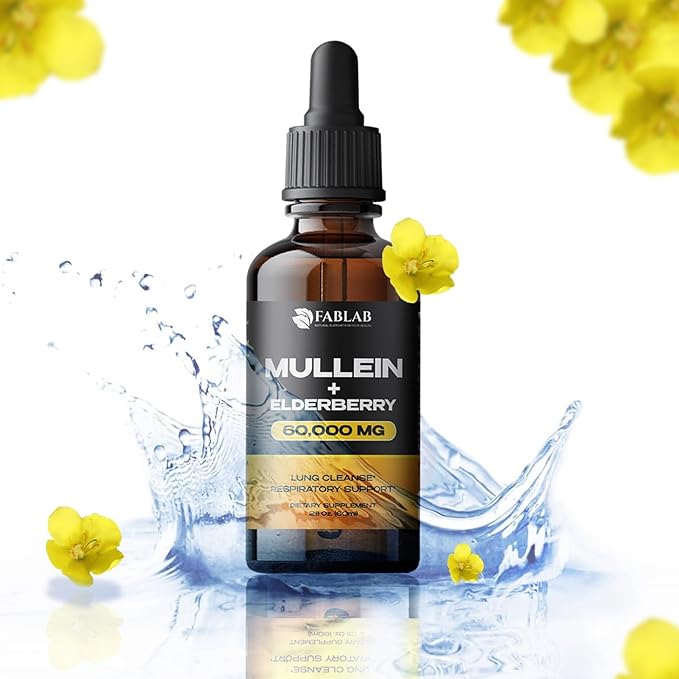 FabLab Mullein Leaf Extract with Elderberry 2 Fl Oz - Made in USA - Drops for Better Lung - Mullein Tincture for Lung Detox - Bronchial Cleanse for Smokers - Respiratory Herbal Supplement
