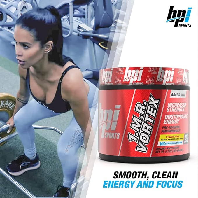 BPI Sports 1.M.R Vortex Pre Workout Powder – Fruit Punch Flavor – 50 Servings – High Stim Preworkout for Men & Women with Glycerol, Caffeine, Niacin, and Herbal Extracts – Energy, Focus & Endurance