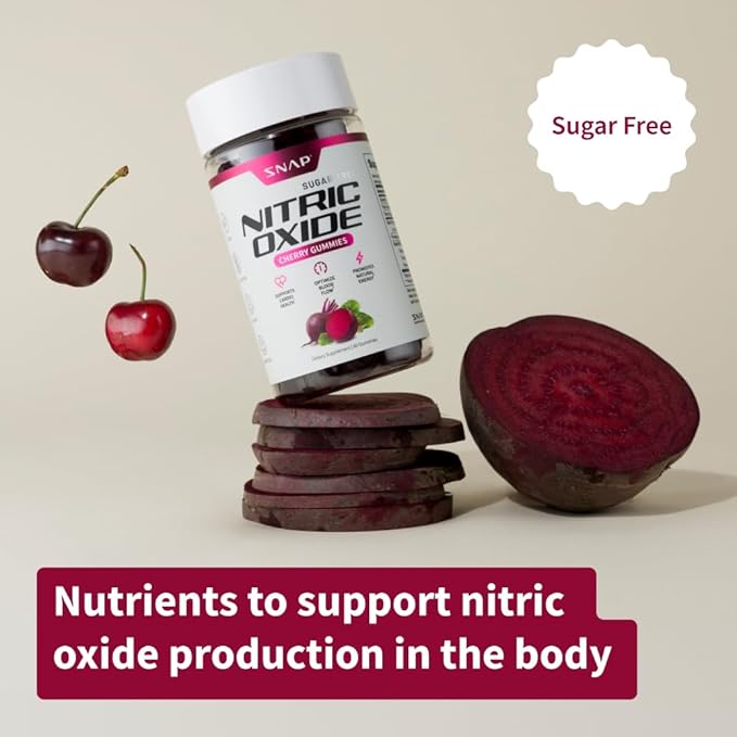 Snap Supplements Beet Root Gummies, Nitric Oxide Supplement with Organic Beets, Vitamins, Pomegranate and Antioxidants for Energy, Heart Health & Circulation Support, 60 Sugar Free Gummies, Cherry