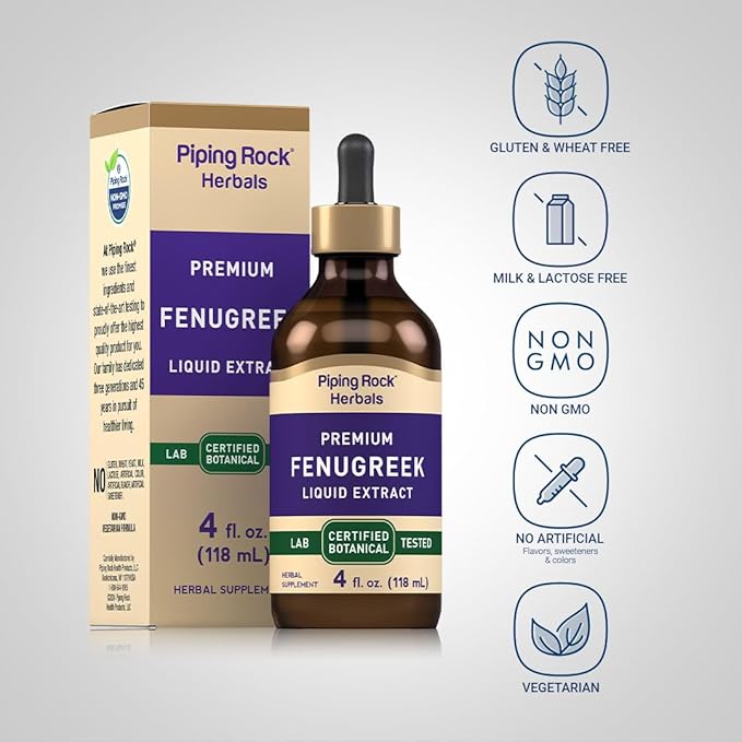 Piping Rock Fenugreek Liquid Extract | 4 Fl Oz | Vegetarian, Alcohol Free Supplement | Non-GMO, Gluten Free Tincture Drops