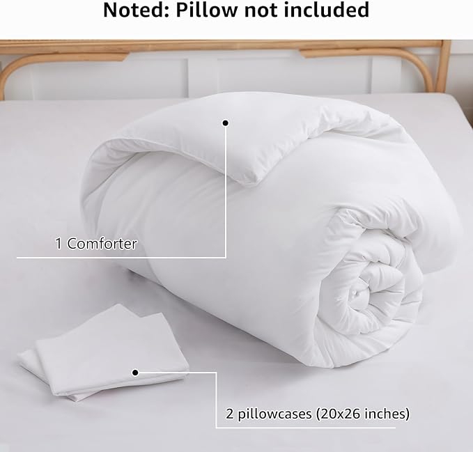 CozyLux White Comforter Set Full Size, 3 Pieces Solid Breathable Quilted Boho Style Bedding Sets, Luxury Fluffy Soft Microfiber Comforter for All Season(1 Comforter & 2 Pillowcases)