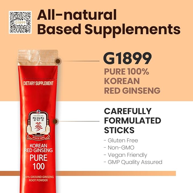 JungKwanJang Pure 100 Korean Red Ginseng Extract Powder Sticks, 28 Count