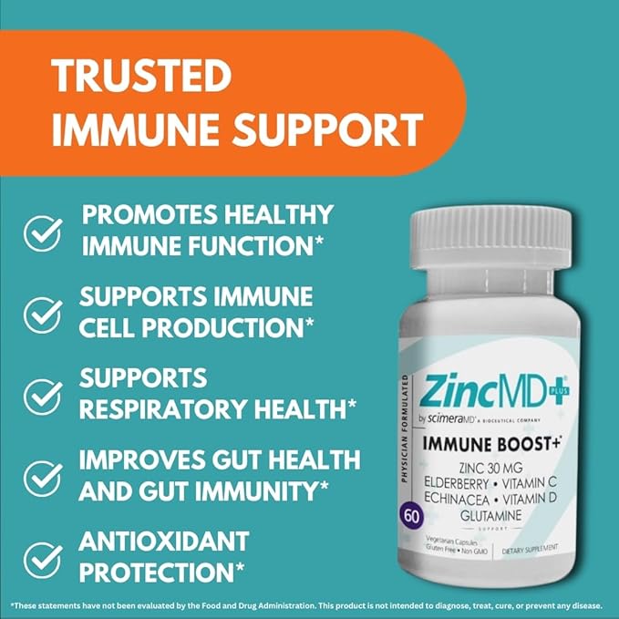 ScimeraMD® ZincMD Immune Support Supplement with Zinc, Elderberry, Vitamin C, Vitamin D, and Echinacea, 60 CT