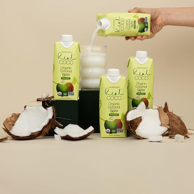 Real Coco Organic Pressed Coconut Water (12-Pack 500mL), USDA Organic, No Sugar Added, Essential Electrolytes, Plant Based, NON GMO, Dairy & Soy Free