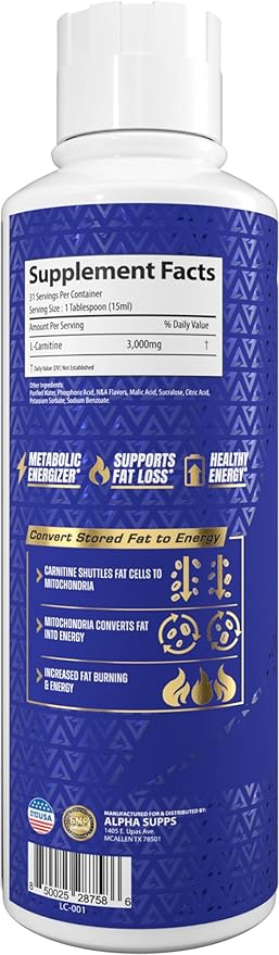 L-Carnitine 3000 mg Liquid | Stimulant-Free Amino Acid | 31 Servings (Watermelon Candy)