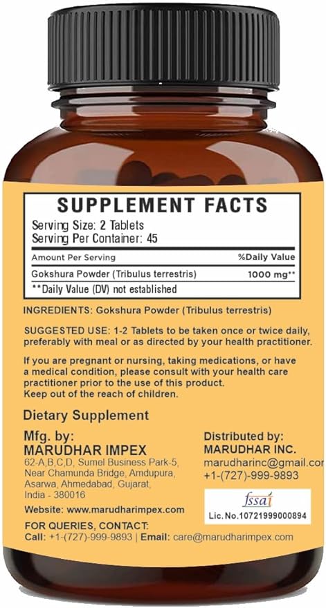 minature Gokshura (Tribulus Terrestris) Tablets - Pure Plant Based Herbal Supplement | Natural & Gluten Free | 90 Count, 45 Day Supply