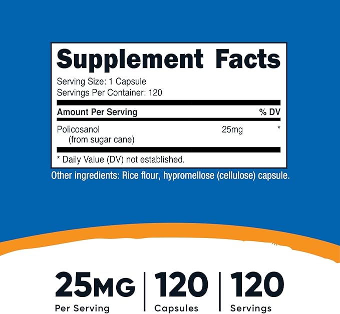 Nutricost Policosanol 25mg, 120 Capsules - Gluten Free, Non-GMO, and Vegetarian Friendly