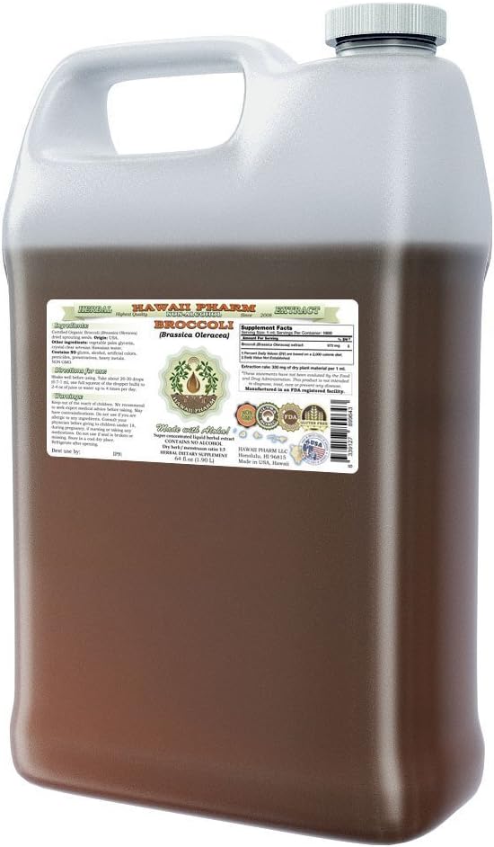 Hawaii Pharm Broccoli Alcohol-Free Liquid Extract, Organic Broccoli (Brassica Oleracea) Seed Glycerite Natural Herbal Supplement 64 oz