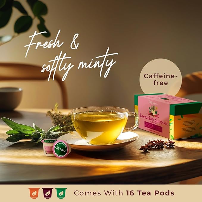 Gya Tea Co Lactation Support Herbal Tea Pod (16 ct) - Breastfeeding Get Well Tea Gifts for Mom Rich in Fenugreek & Milk Thistle Seed & Fennel for Increasing Breast Milk & Digestion Health